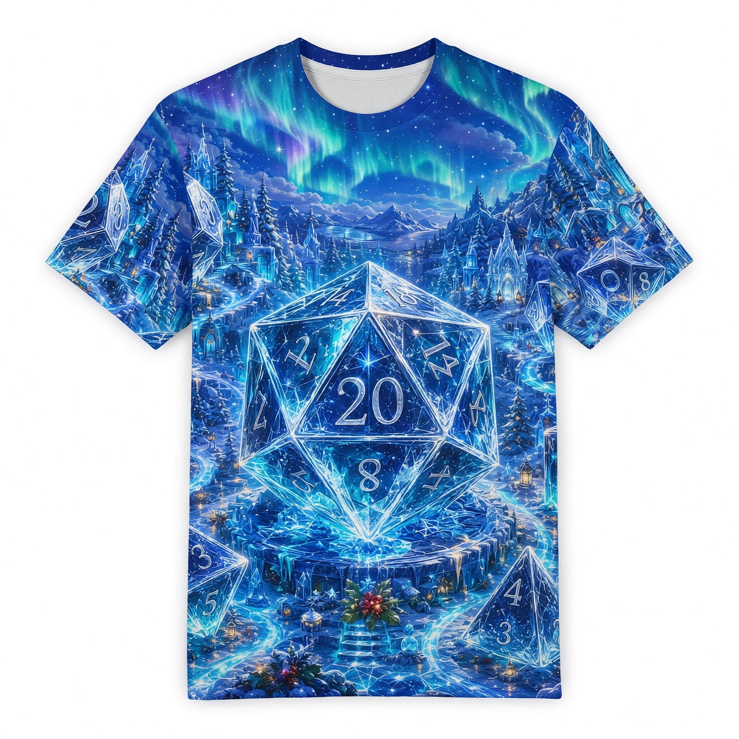 Crystal Dice Winter AOP T-Shirt - Fantasy RPG Streetwear