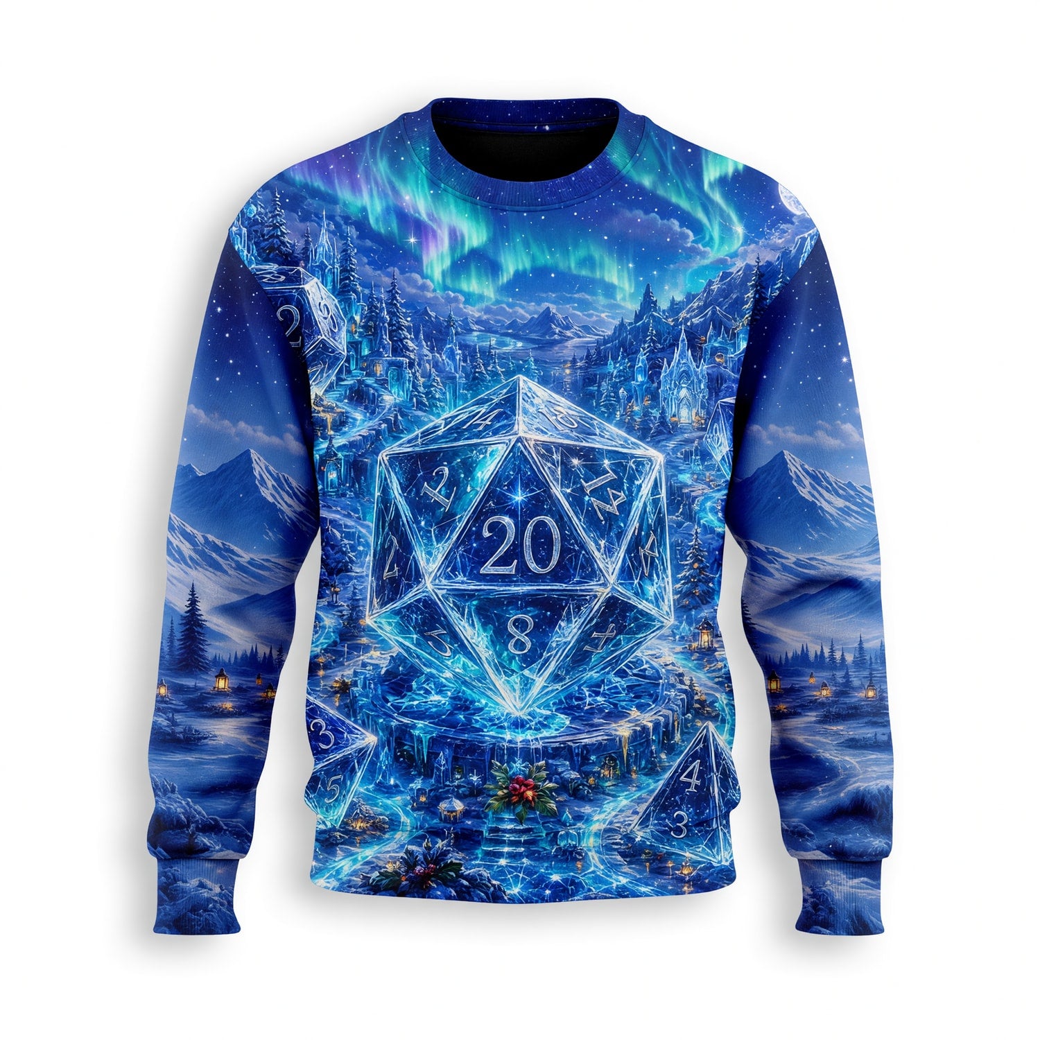 Crystal Dice Winter AOP T-Shirt - Fantasy RPG Streetwear