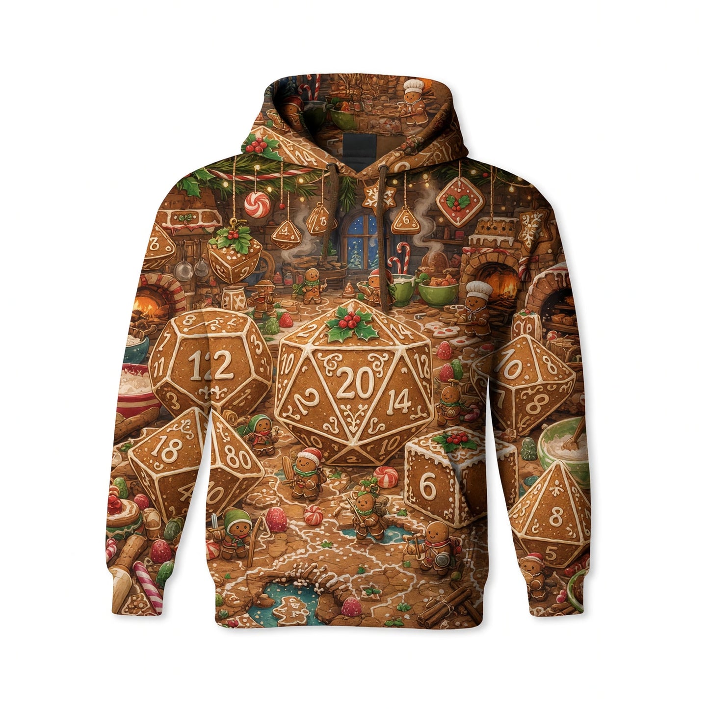 Christmas Gingerbread Dice AOP T-Shirt - Holiday RPG Streetwear