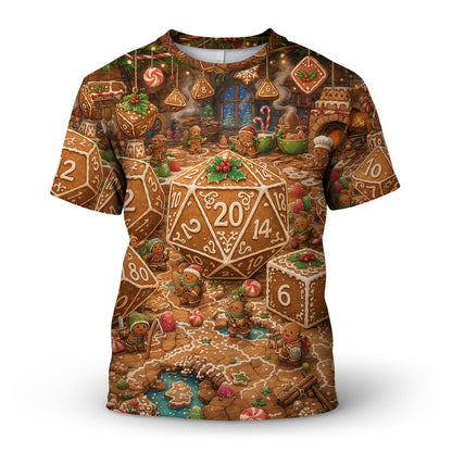 Christmas Gingerbread Dice AOP T-Shirt - Holiday RPG Streetwear