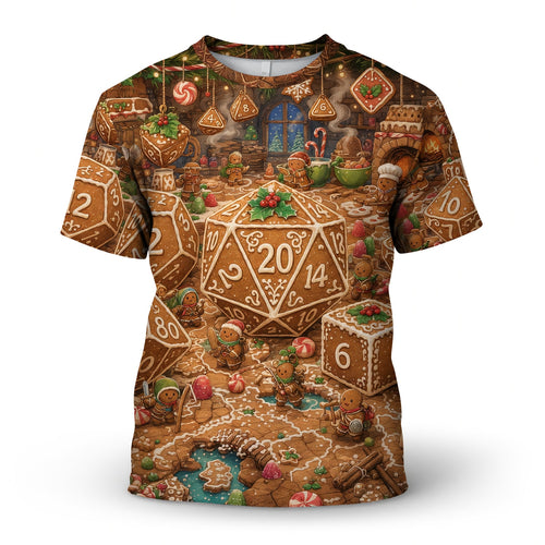 Christmas Gingerbread Dice AOP T-Shirt - Holiday RPG Streetwear