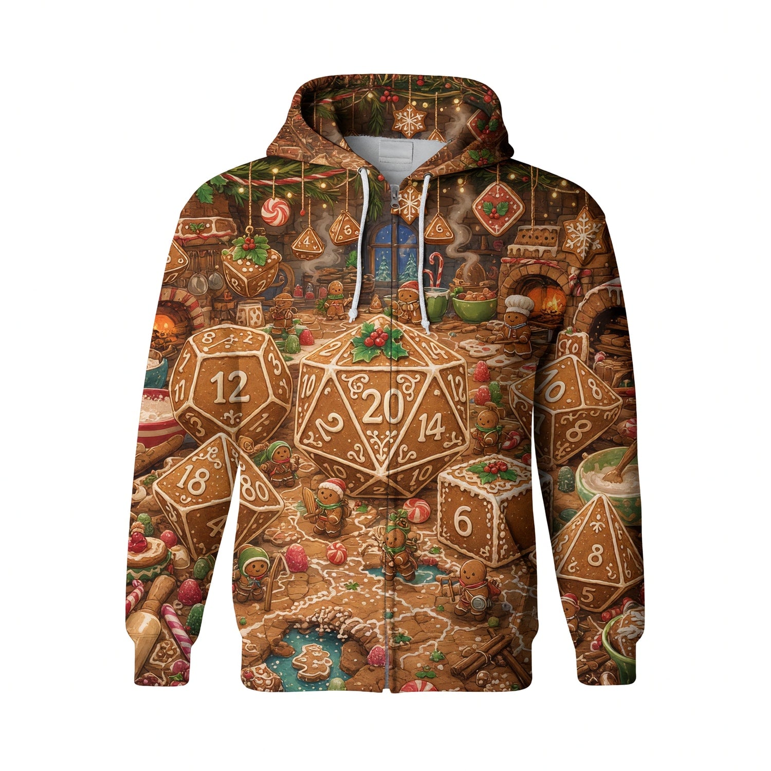 Christmas Gingerbread Dice AOP T-Shirt - Holiday RPG Streetwear