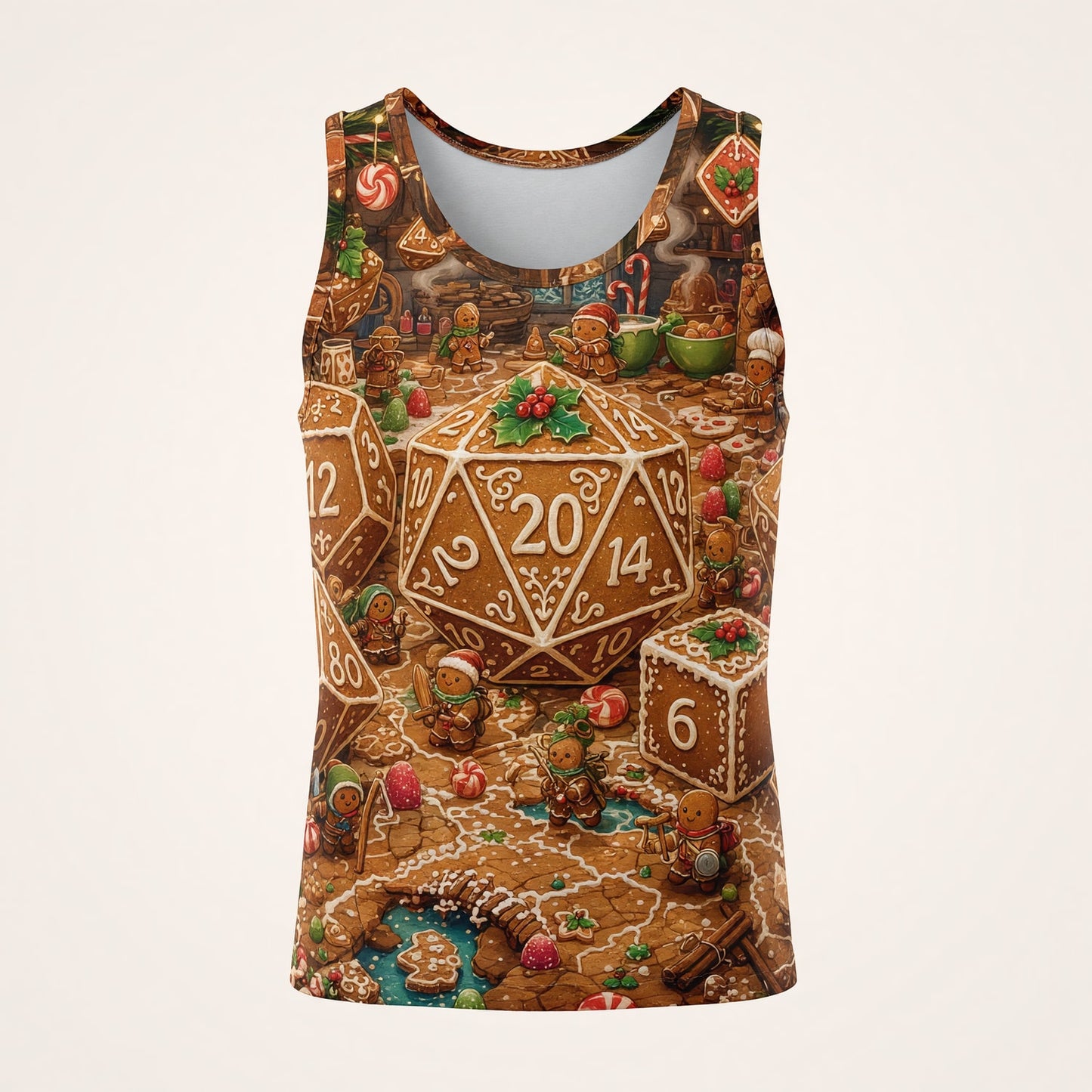 Christmas Gingerbread Dice AOP T-Shirt - Holiday RPG Streetwear