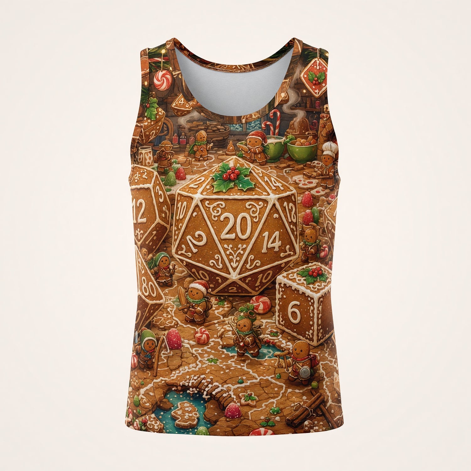 Christmas Gingerbread Dice AOP T-Shirt - Holiday RPG Streetwear