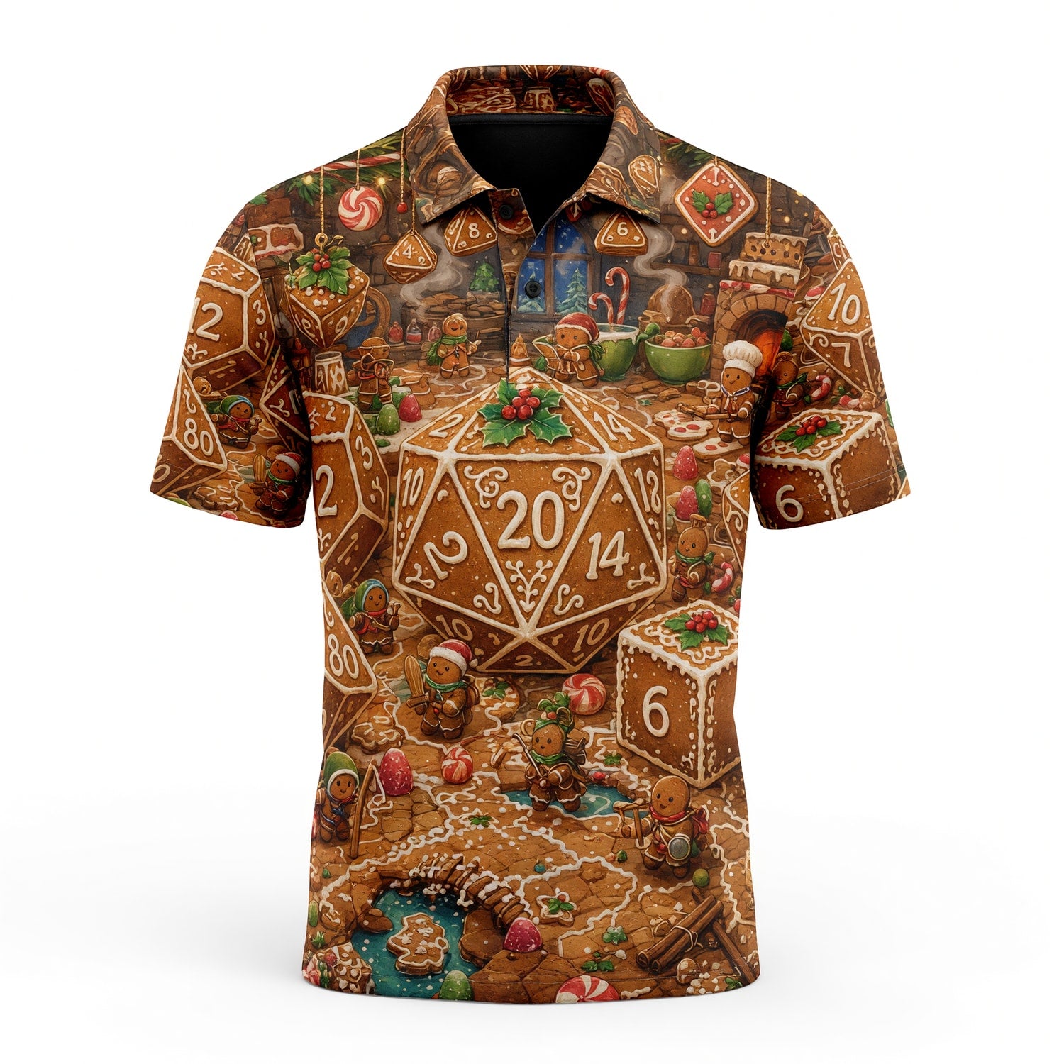 Christmas Gingerbread Dice AOP T-Shirt - Holiday RPG Streetwear