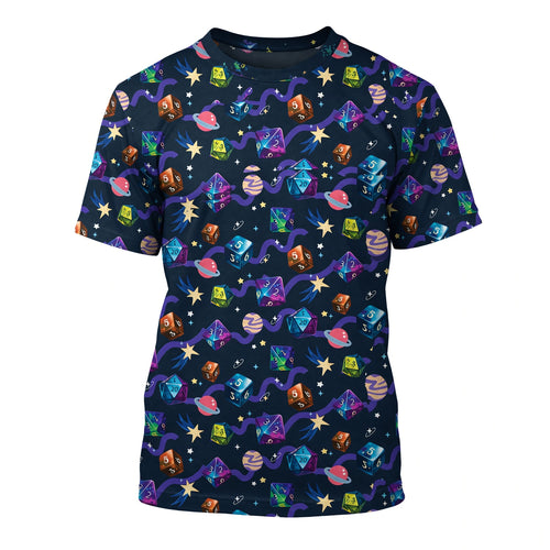 Cosmic Dice AOP T-Shirt - Space Galaxy RPG Pattern