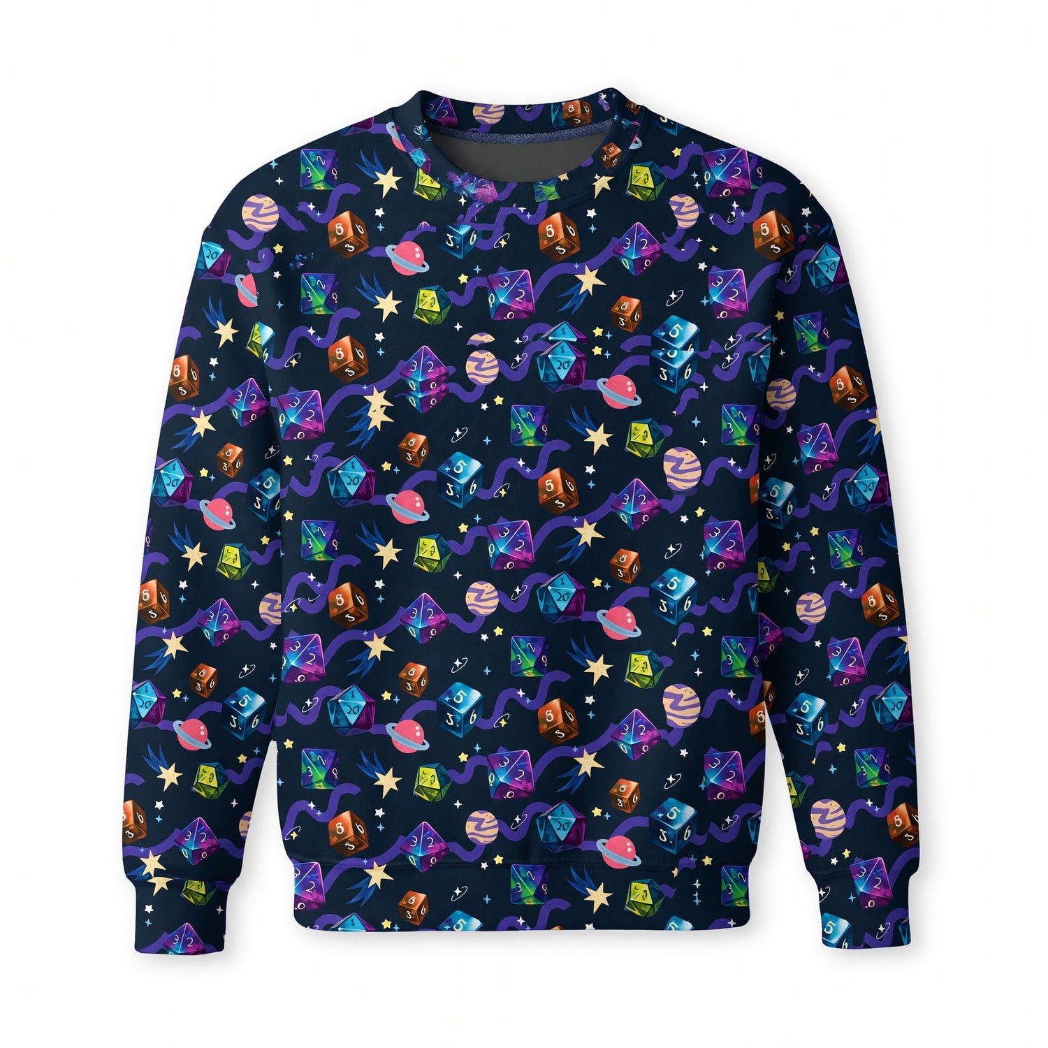Cosmic Dice AOP T-Shirt - Space Galaxy RPG Pattern