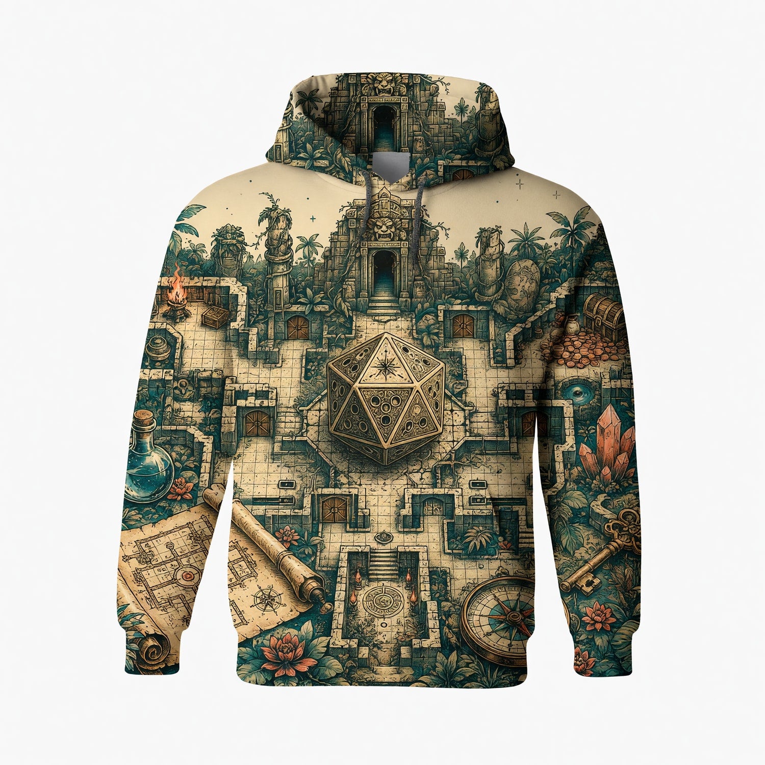 Fantasy Dungeon D20 AOP T-Shirt - Fantasy RPG Dungeon Map