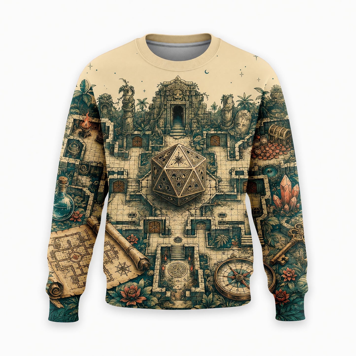 Fantasy Dungeon D20 AOP T-Shirt - Fantasy RPG Dungeon Map