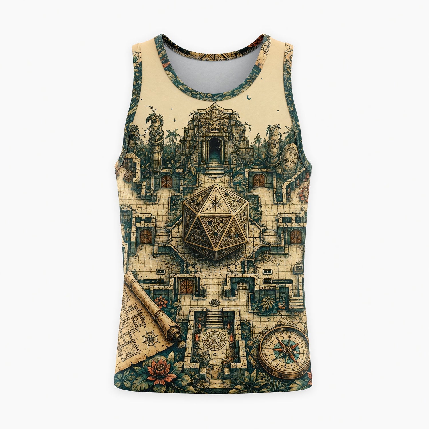 Fantasy Dungeon D20 AOP T-Shirt - Fantasy RPG Dungeon Map
