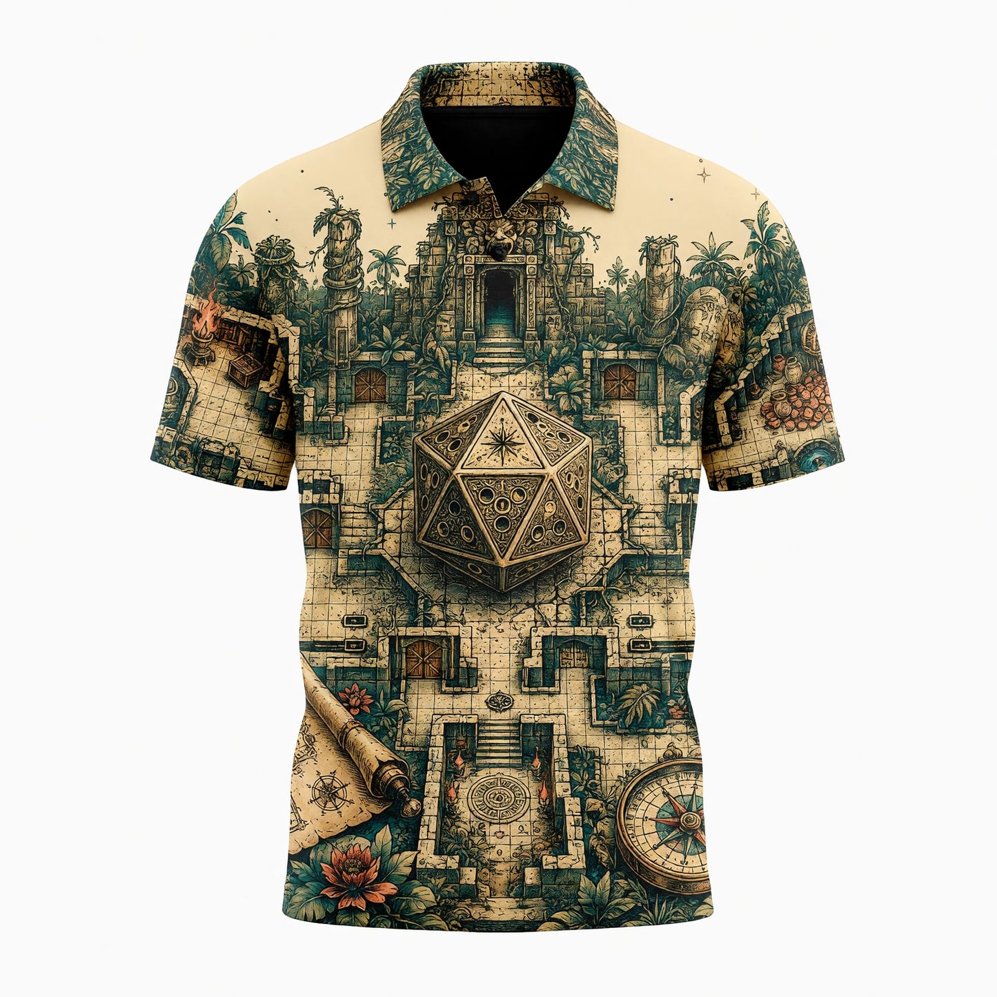 Fantasy Dungeon D20 AOP T-Shirt - Fantasy RPG Dungeon Map