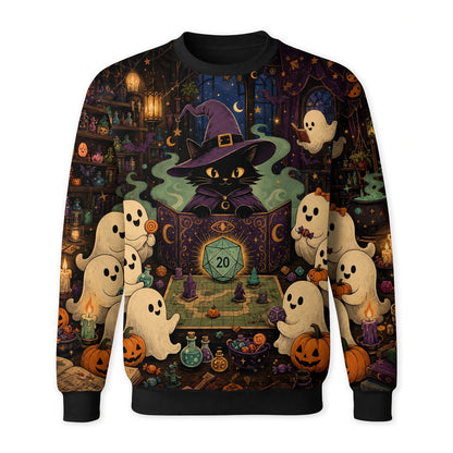 Halloween Black Cat AOP T-Shirt - Witchy RPG Ghost Gaming