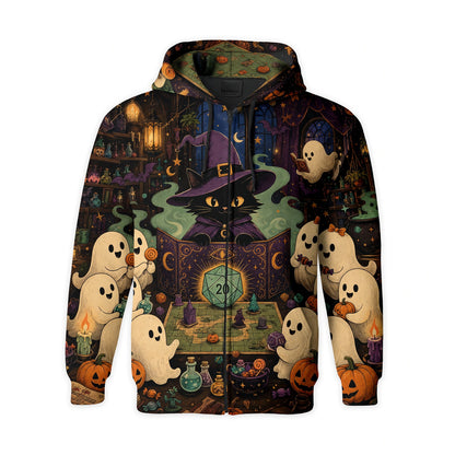 Halloween Black Cat AOP T-Shirt - Witchy RPG Ghost Gaming