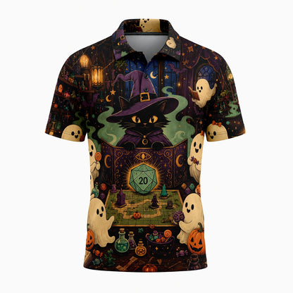 Halloween Black Cat AOP T-Shirt - Witchy RPG Ghost Gaming