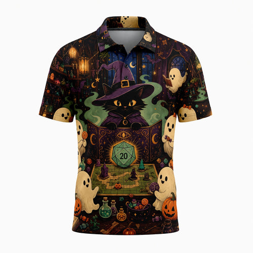 Halloween Black Cat AOP T-Shirt - Witchy RPG Ghost Gaming