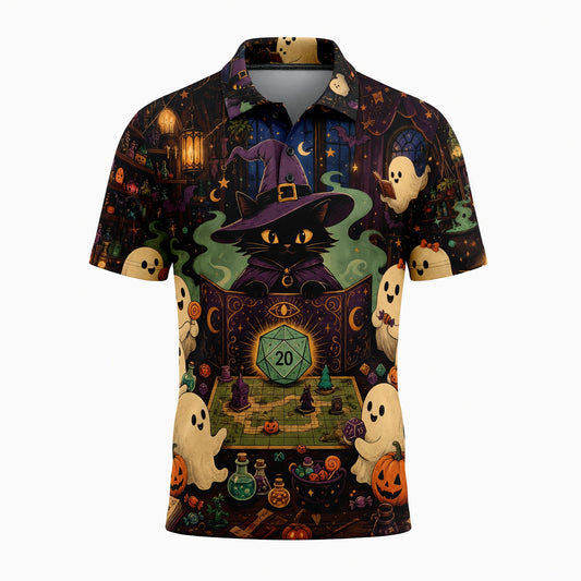 Halloween Black Cat AOP T-Shirt - Witchy RPG Ghost Gaming