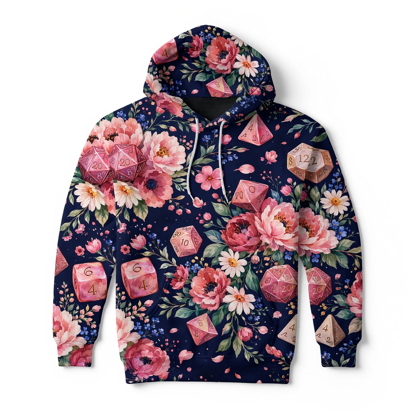 Floral Dice AOP T-Shirt - Pink Peony RPG Gaming Apparel