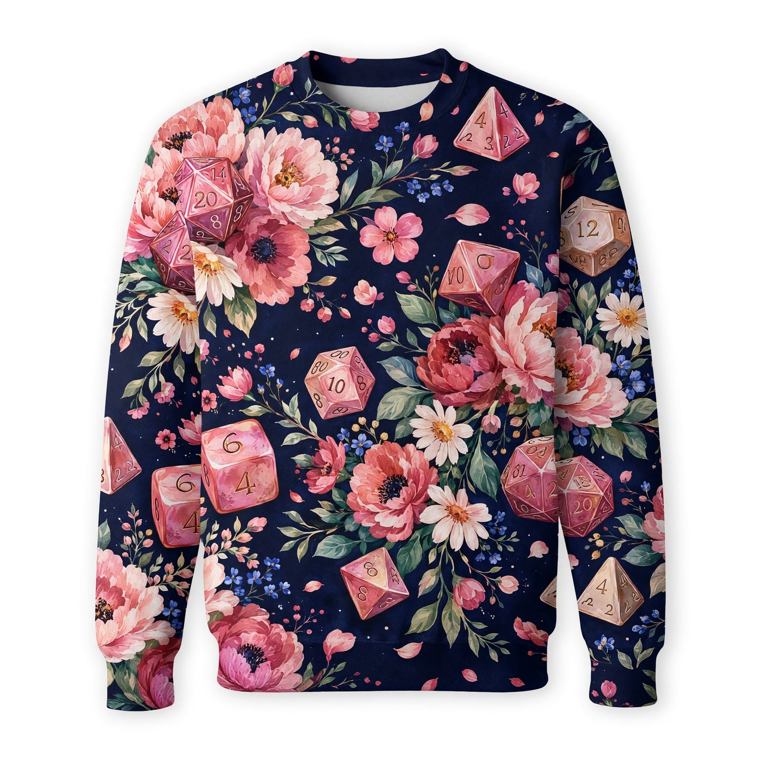 Floral Dice AOP T-Shirt - Pink Peony RPG Gaming Apparel