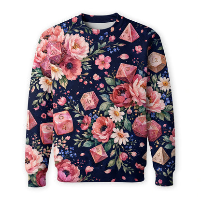 Floral Dice AOP T-Shirt - Pink Peony RPG Gaming Apparel