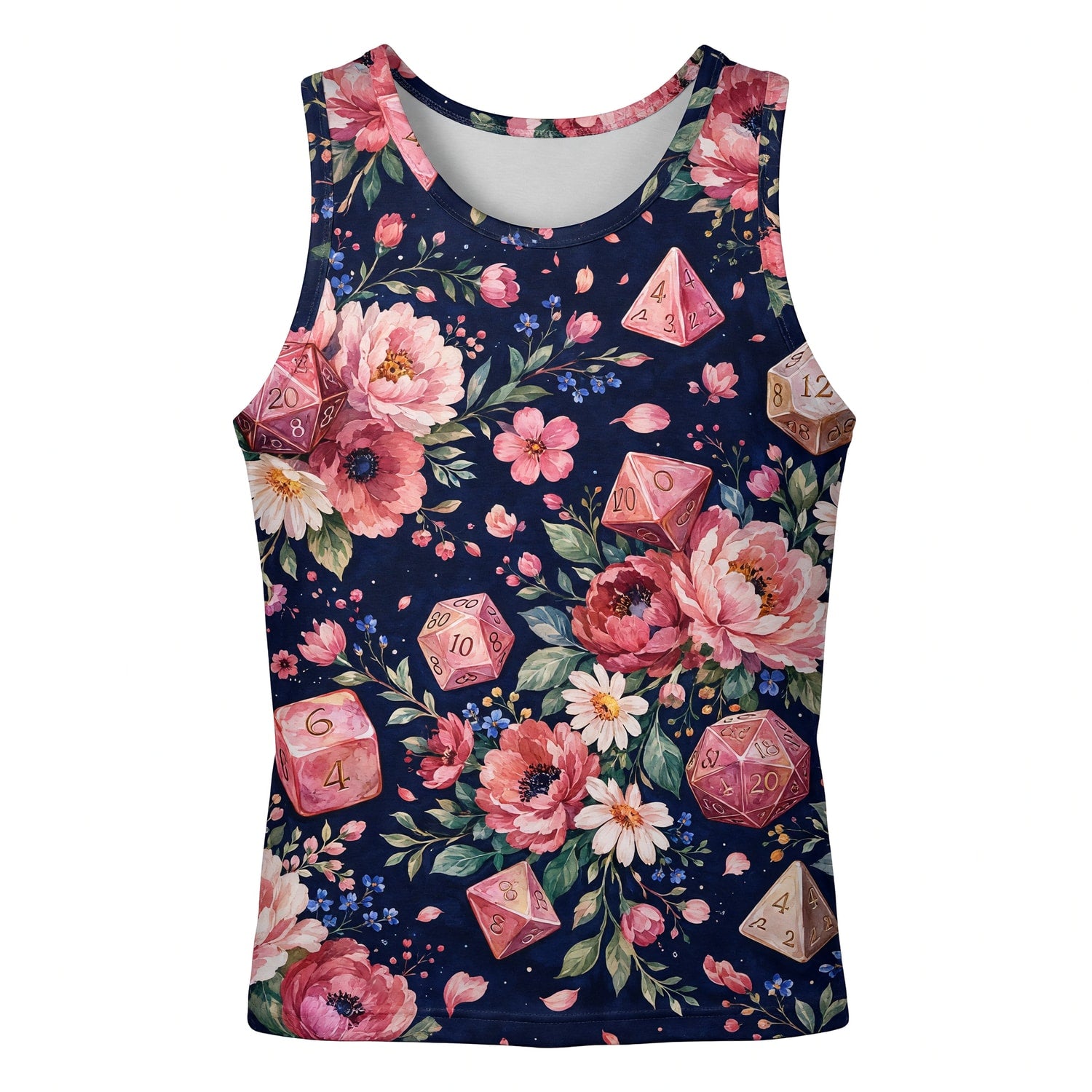 Floral Dice AOP T-Shirt - Pink Peony RPG Gaming Apparel