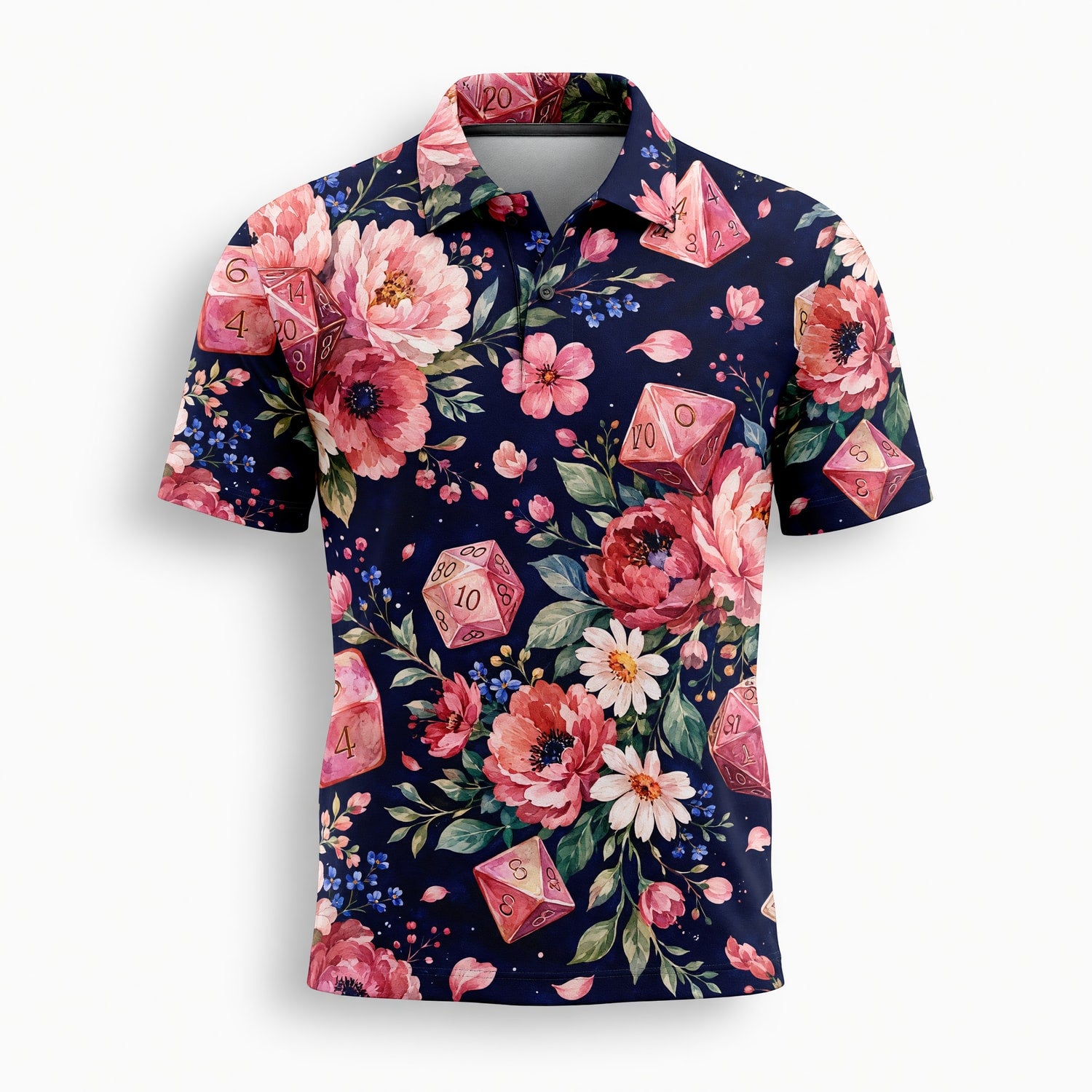 Floral Dice AOP T-Shirt - Pink Peony RPG Gaming Apparel