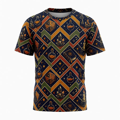 Mystic AOP T-Shirt - Celestial Occult Dice Wizard Pattern