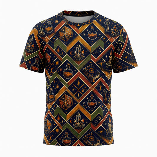 Mystic AOP T-Shirt - Celestial Occult Dice Wizard Pattern
