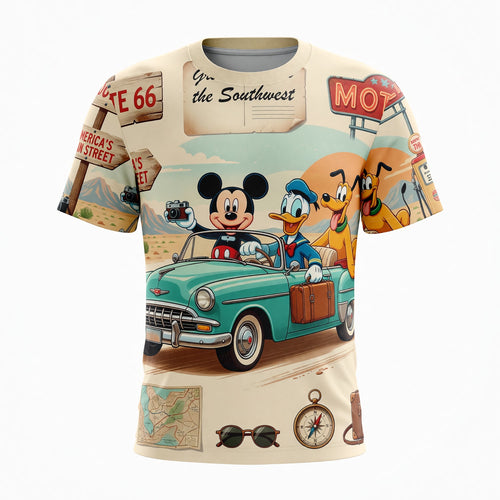 Route 66 AOP T-Shirt - Mouse Vintage Southwest Road Trip