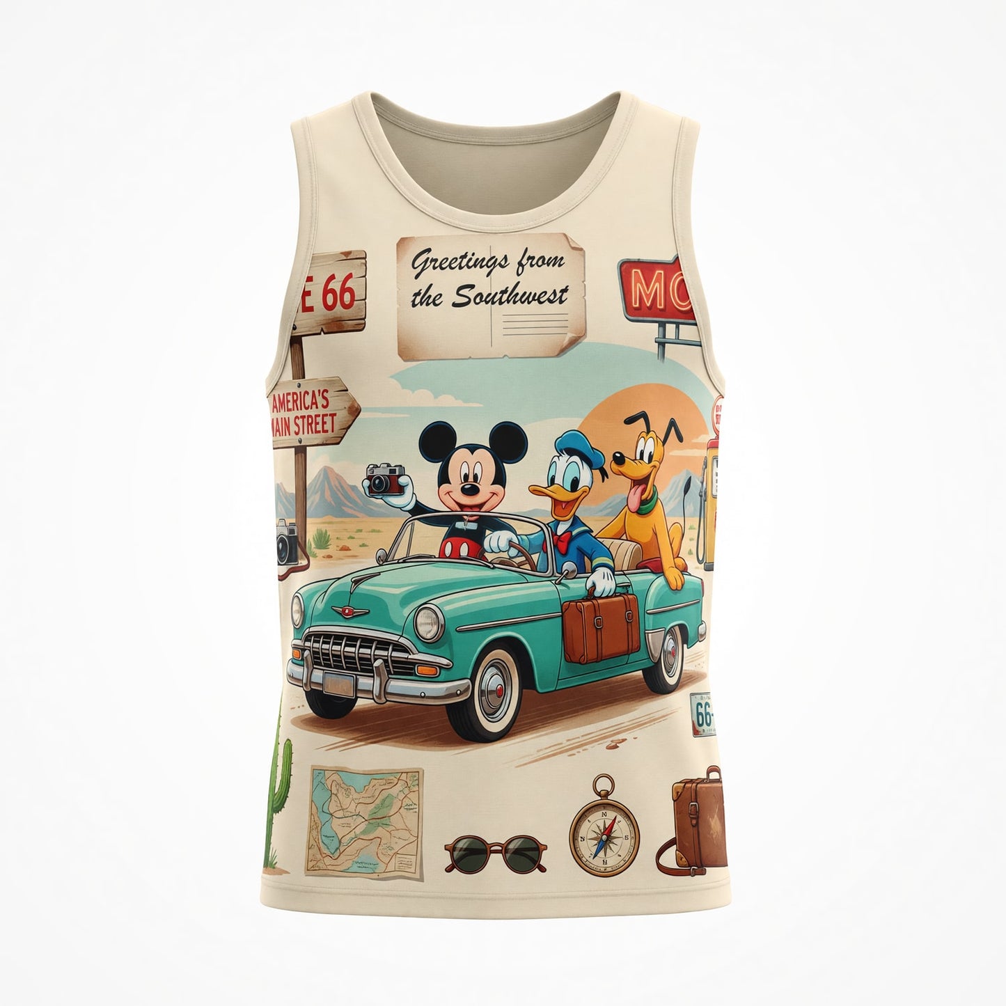Route 66 AOP T-Shirt - Mouse Vintage Southwest Road Trip