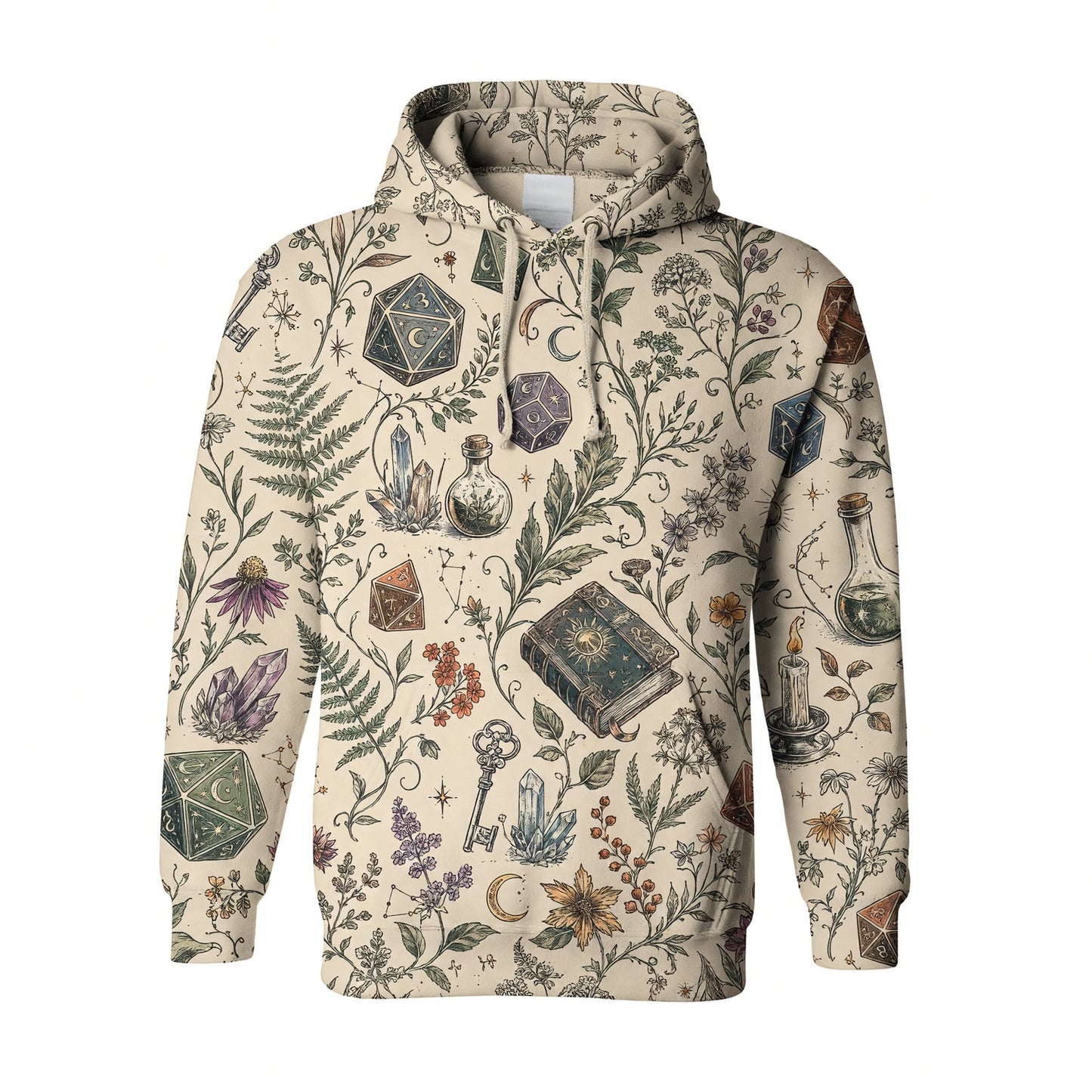 Fantasy Witch Dice AOP T-Shirt - Herbal Celestial Pattern