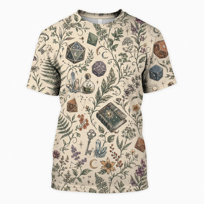 Fantasy Witch Dice AOP T-Shirt - Herbal Celestial Pattern