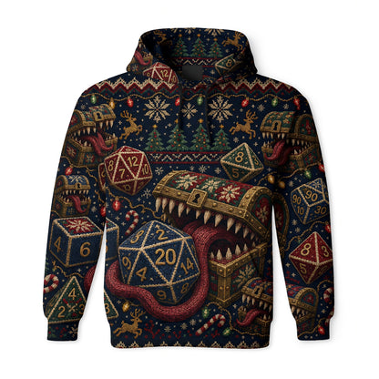 Mimic Christmas Dice AOP T-Shirt - Holiday RPG Knit Sweater
