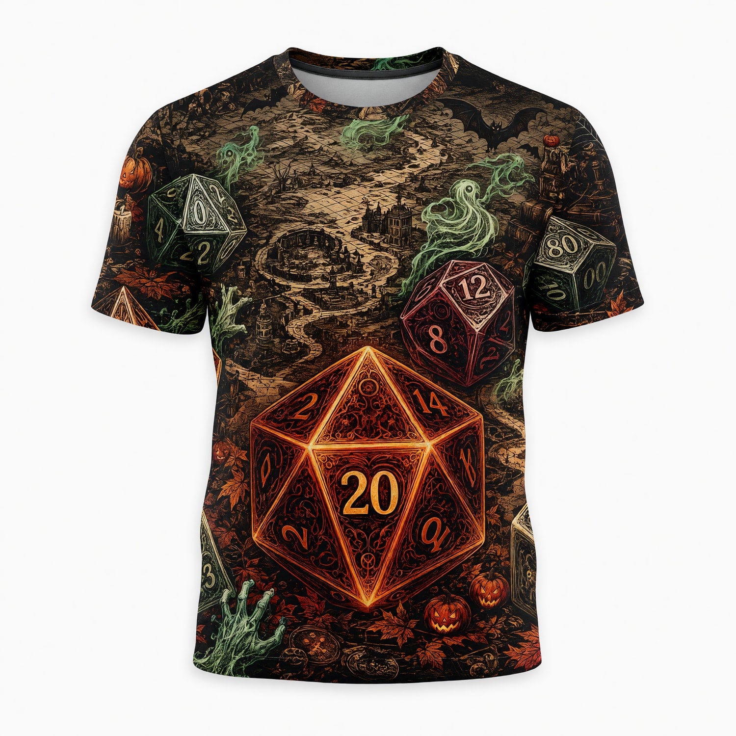 Halloween Dice AOP T-Shirt - Spooky RPG Gamer Apparel