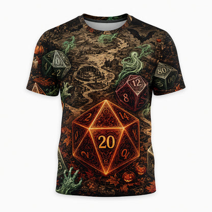 Halloween Dice AOP T-Shirt - Spooky RPG Gamer Apparel