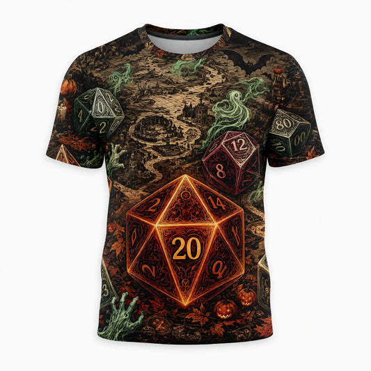 Halloween Dice AOP T-Shirt - Spooky RPG Gamer Apparel