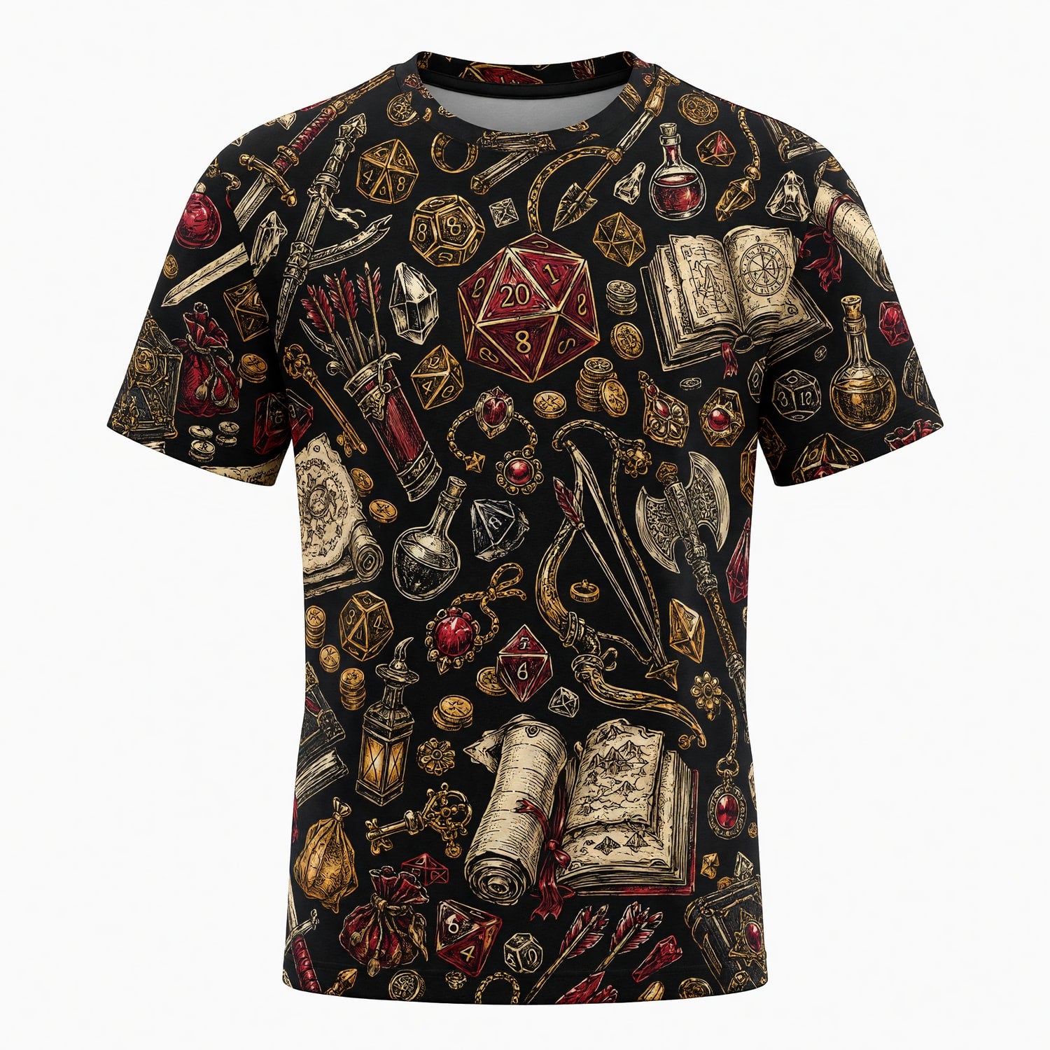 Fantasy Dungeon Dice AOP T-Shirt - Fantasy RPG Pattern Apparel