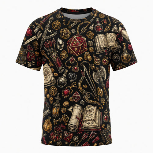 Fantasy Dungeon Dice AOP T-Shirt - Fantasy RPG Pattern Apparel