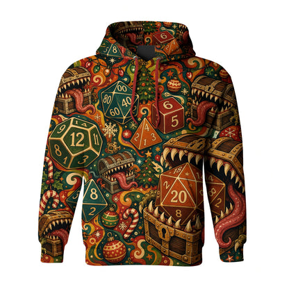 Mimic Dice Christmas AOP T-Shirt - Holiday RPG Fantasy Streetwear