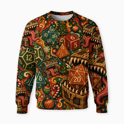 Mimic Dice Christmas AOP T-Shirt - Holiday RPG Fantasy Streetwear