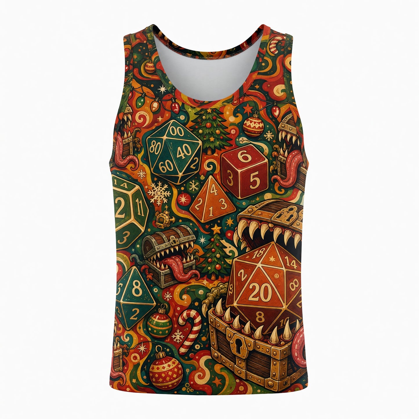 Mimic Dice Christmas AOP T-Shirt - Holiday RPG Fantasy Streetwear