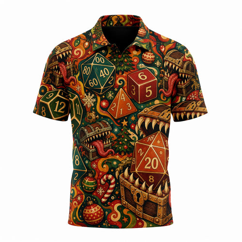 Mimic Dice Christmas AOP T-Shirt - Holiday RPG Fantasy Streetwear