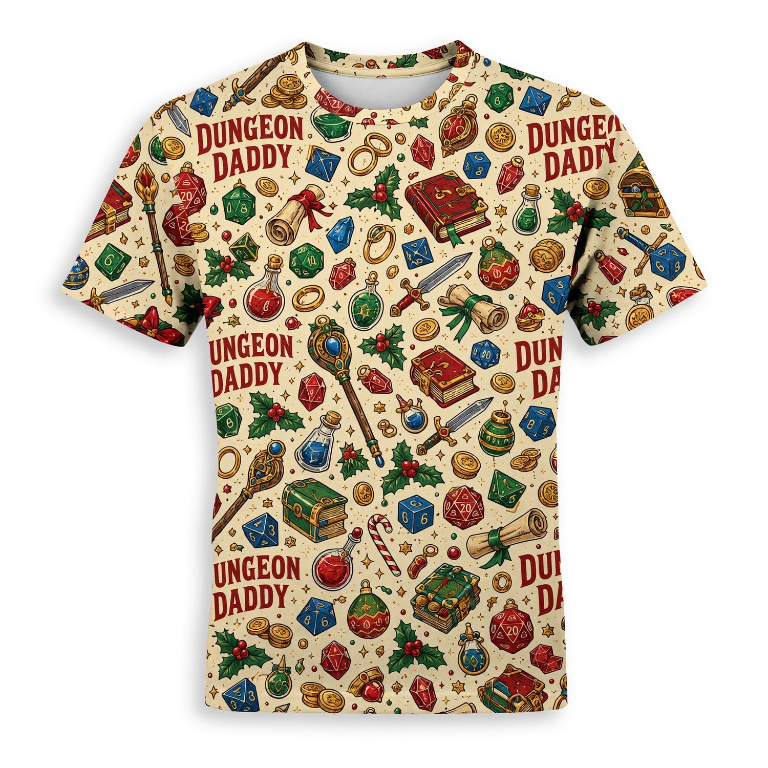 Dungeon Daddy Christmas AOP T-Shirt - Holiday Gaming Streetwear