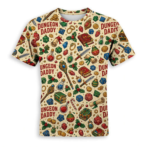 Dungeon Daddy Christmas AOP T-Shirt - Holiday Gaming Streetwear