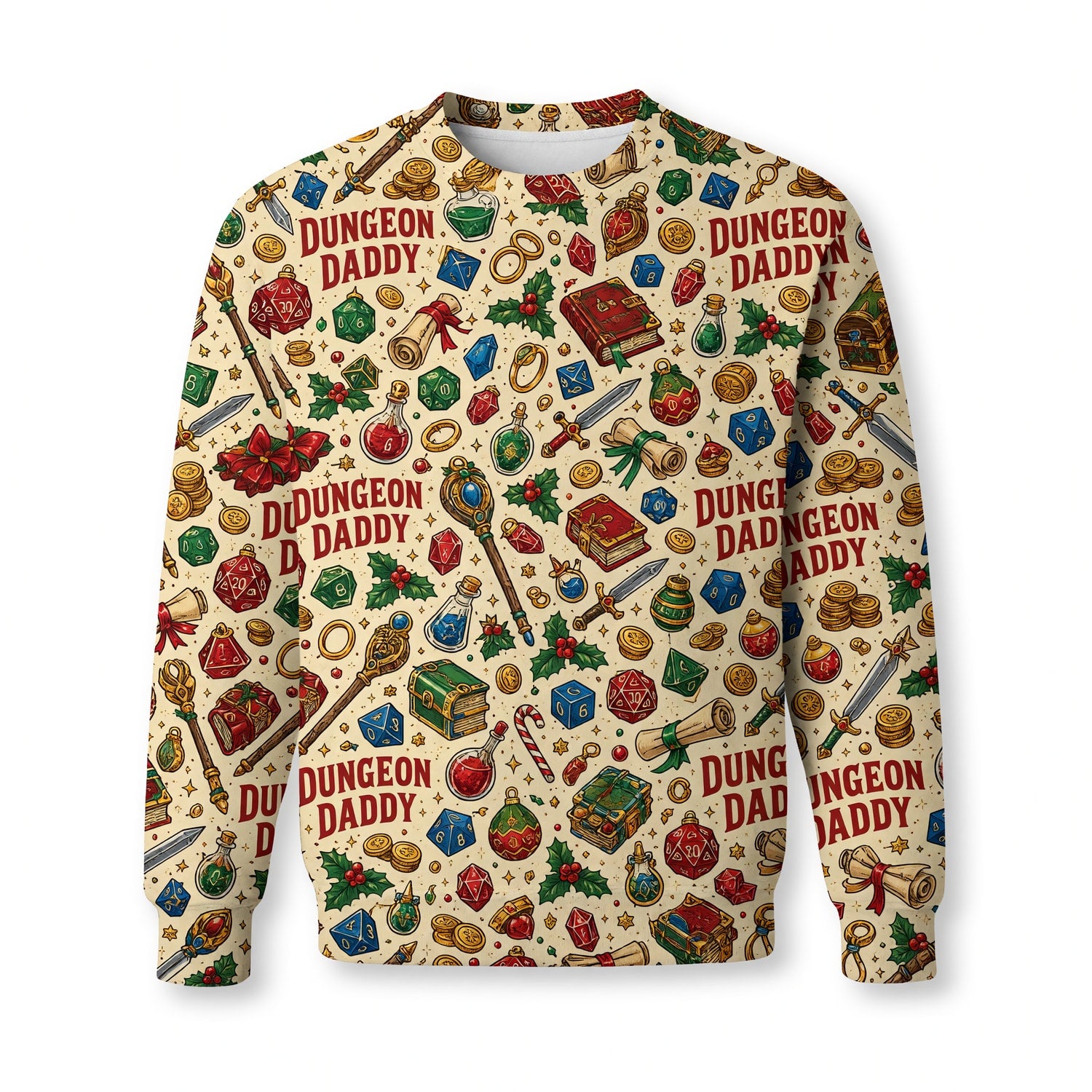 Dungeon Daddy Christmas AOP T-Shirt - Holiday Gaming Streetwear