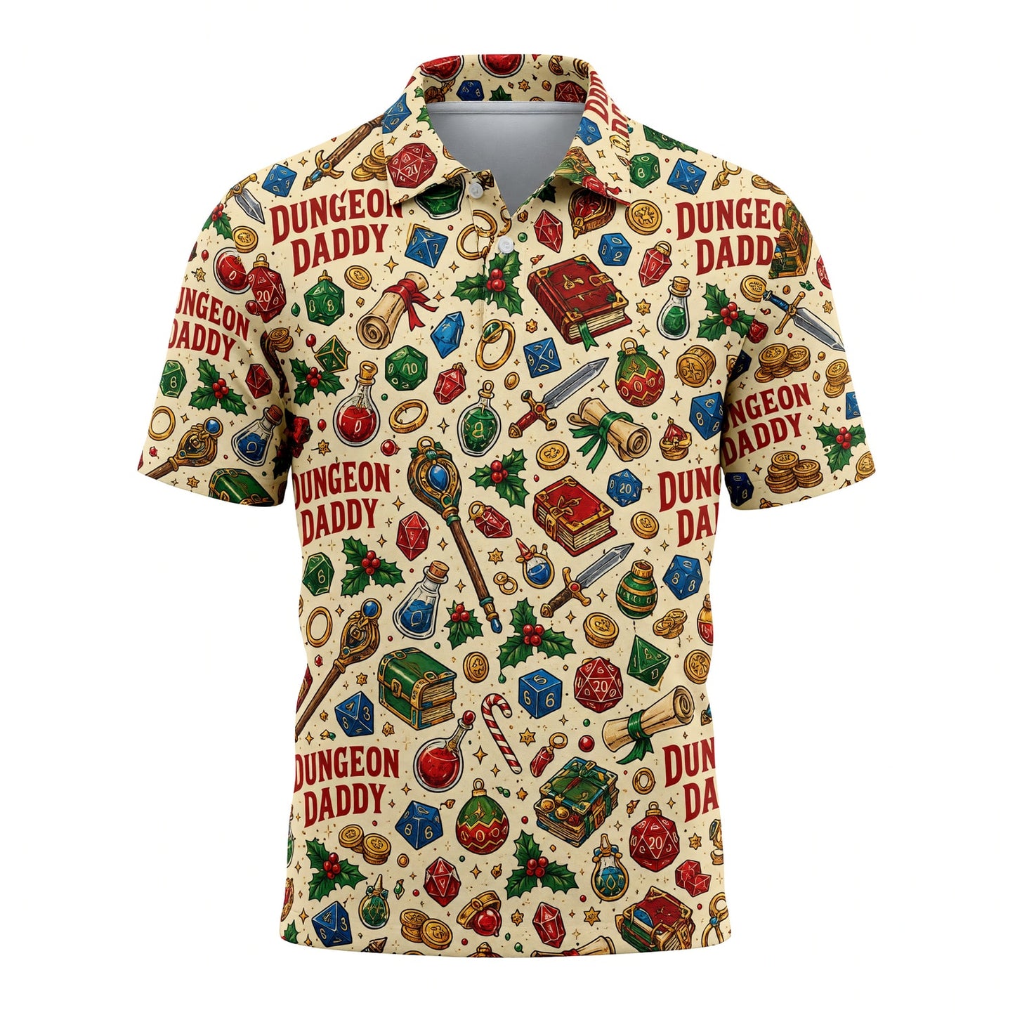 Dungeon Daddy Christmas AOP T-Shirt - Holiday Gaming Streetwear