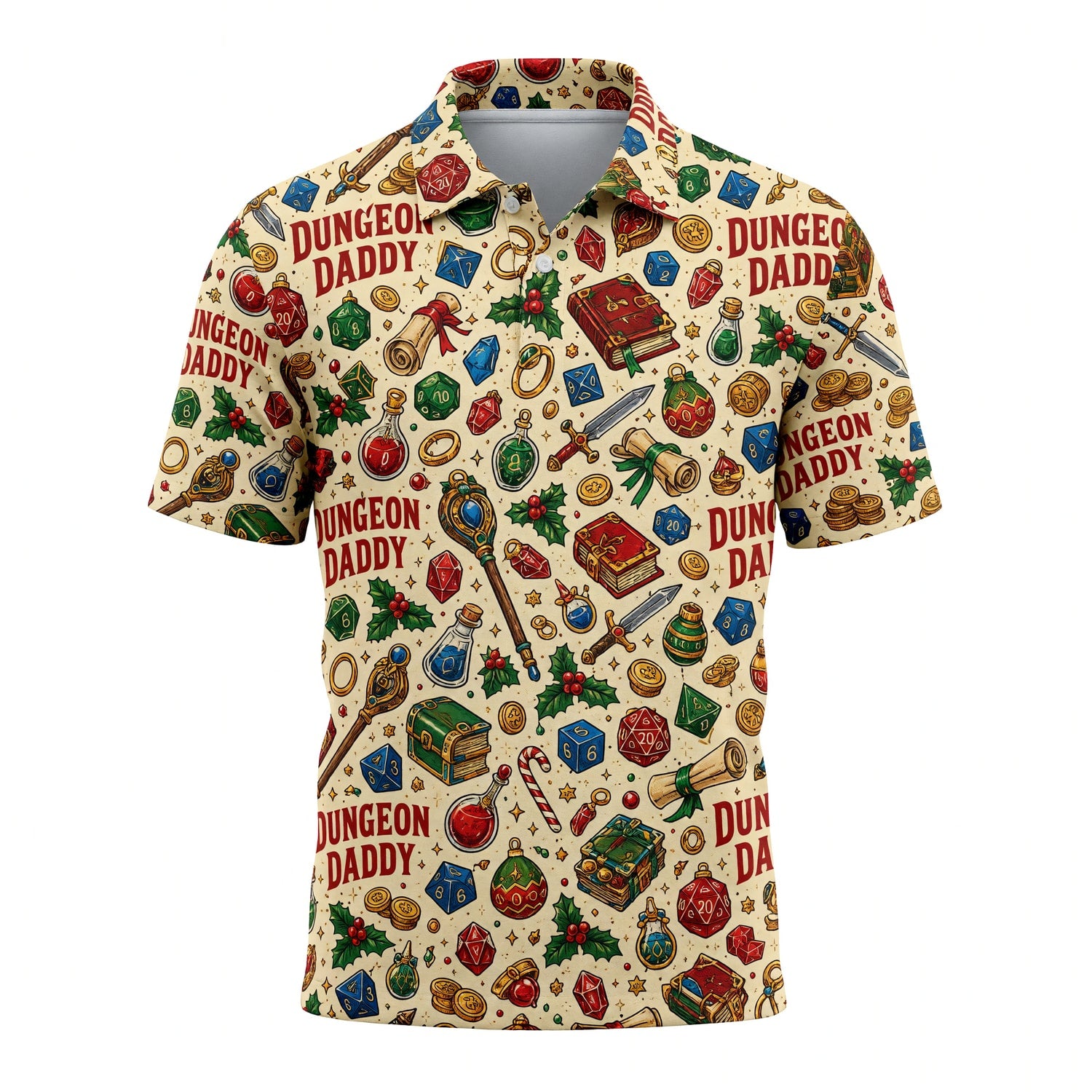Dungeon Daddy Christmas AOP T-Shirt - Holiday Gaming Streetwear