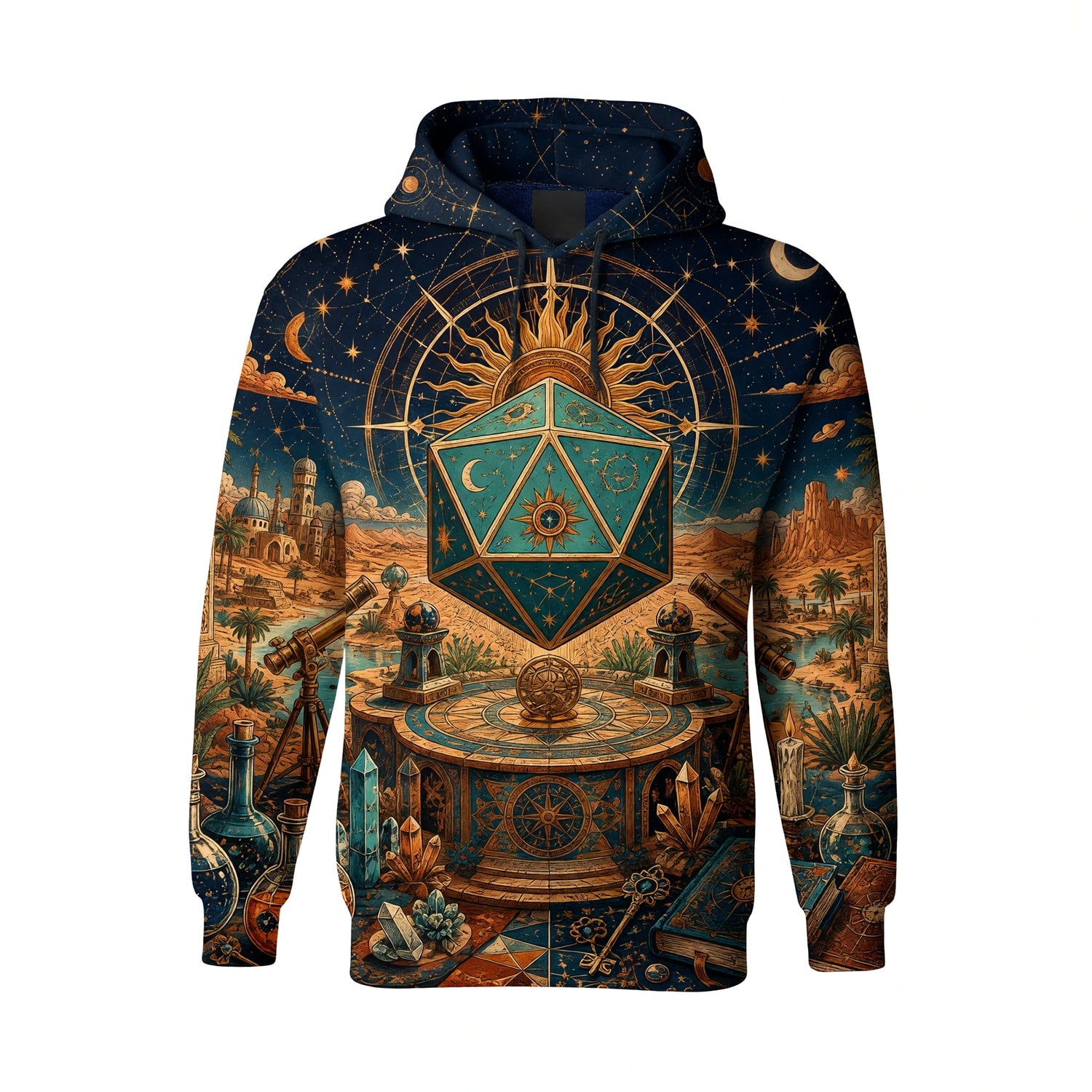 Celestial D20 Dice AOP T-Shirt - Astrology Fantasy Streetwear
