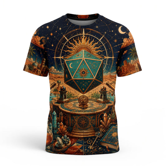 Celestial D20 Dice AOP T-Shirt - Astrology Fantasy Streetwear