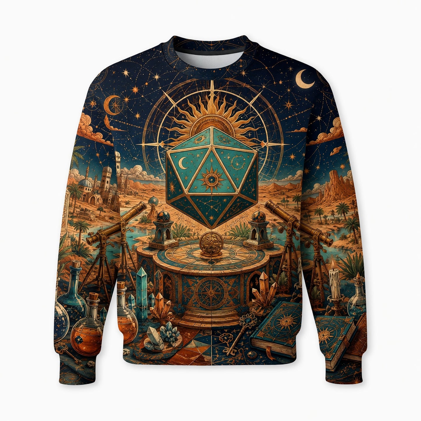 Celestial D20 Dice AOP T-Shirt - Astrology Fantasy Streetwear