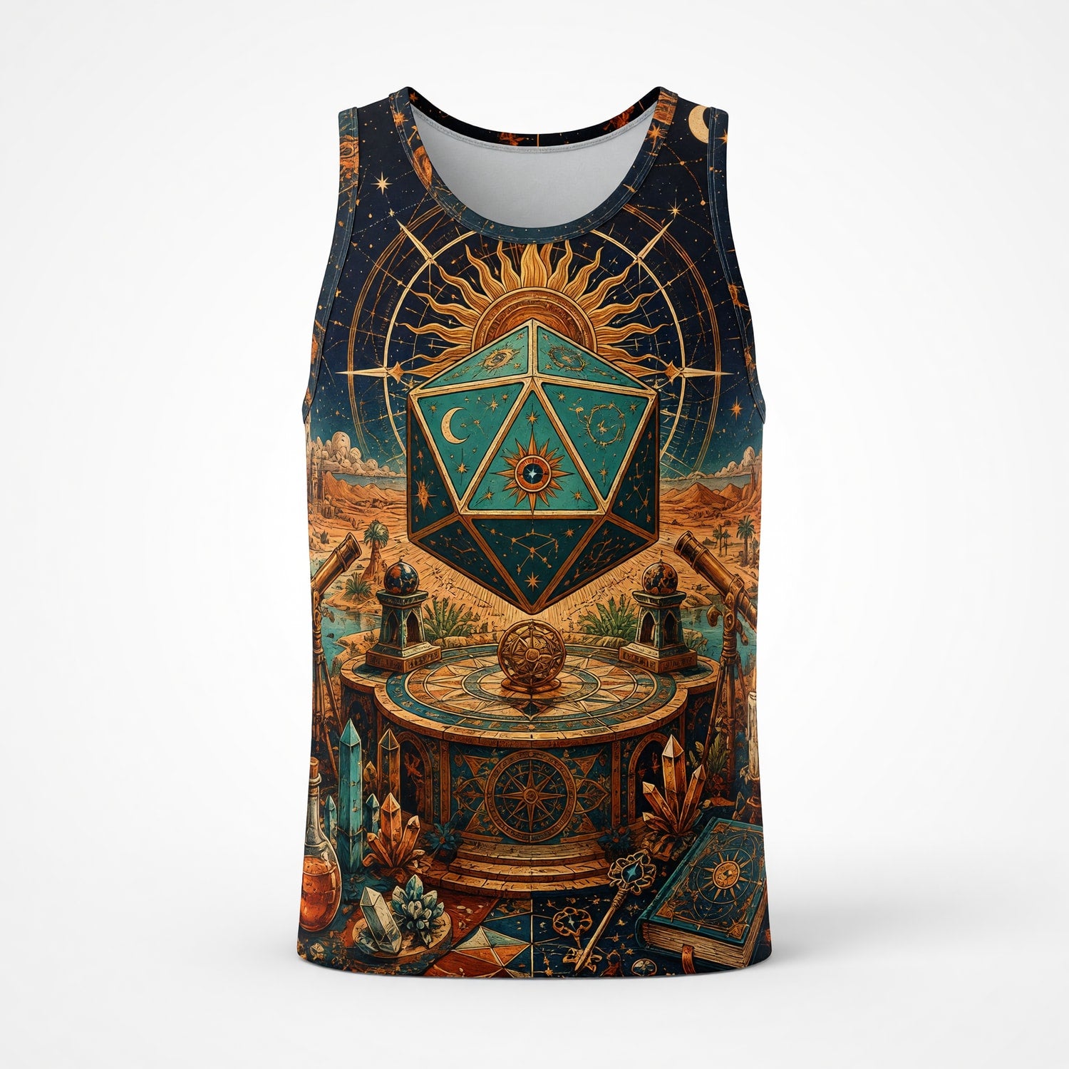 Celestial D20 Dice AOP T-Shirt - Astrology Fantasy Streetwear
